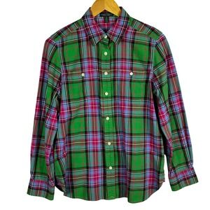 Lauren Jeans Co. Women Long Sleeve Button Cotton Plaid Shirt Sz M Preppy Classic